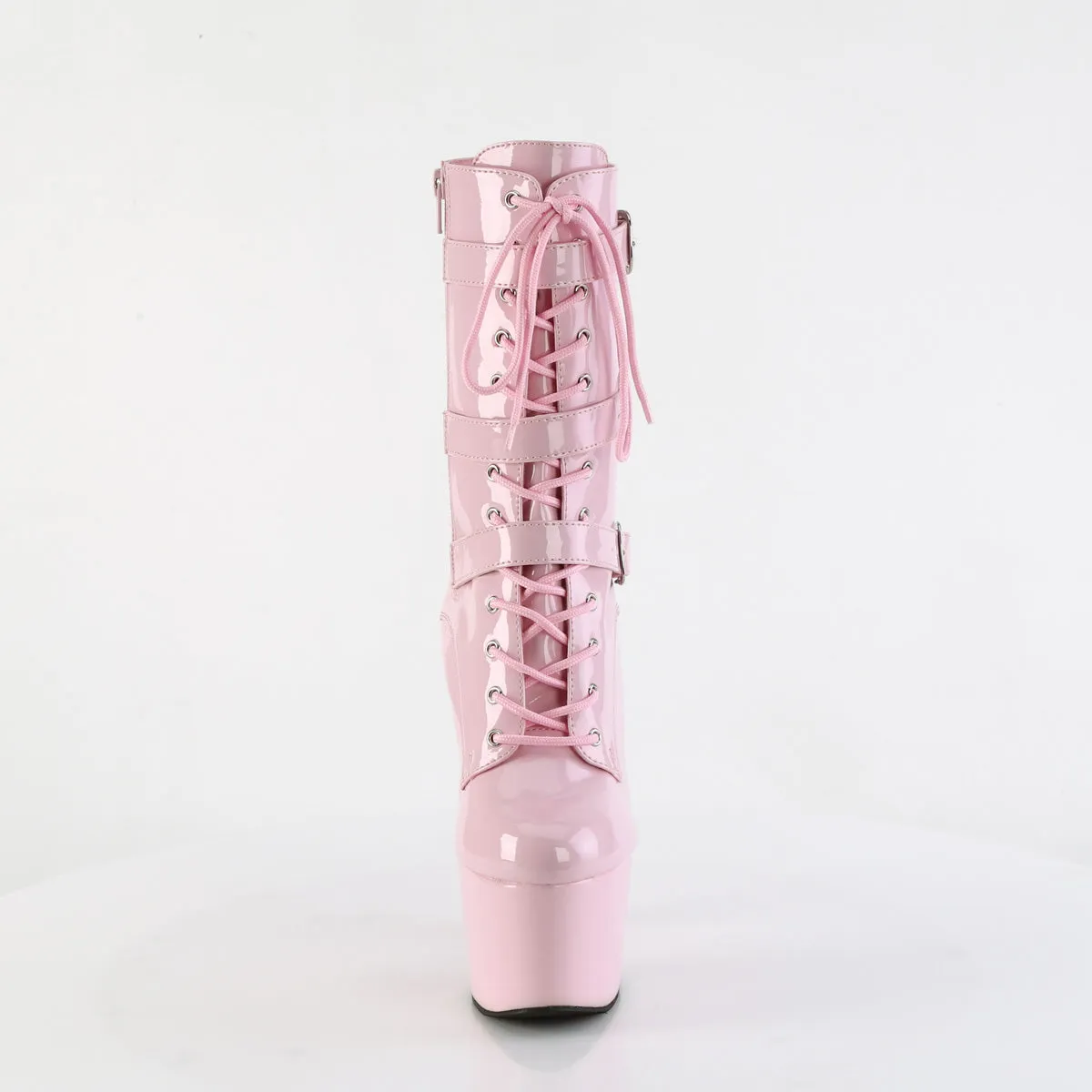 Adore 1043 Baby Pink Patent 7" Heel Platform Triple Strap Mid Calf Boots -Direct