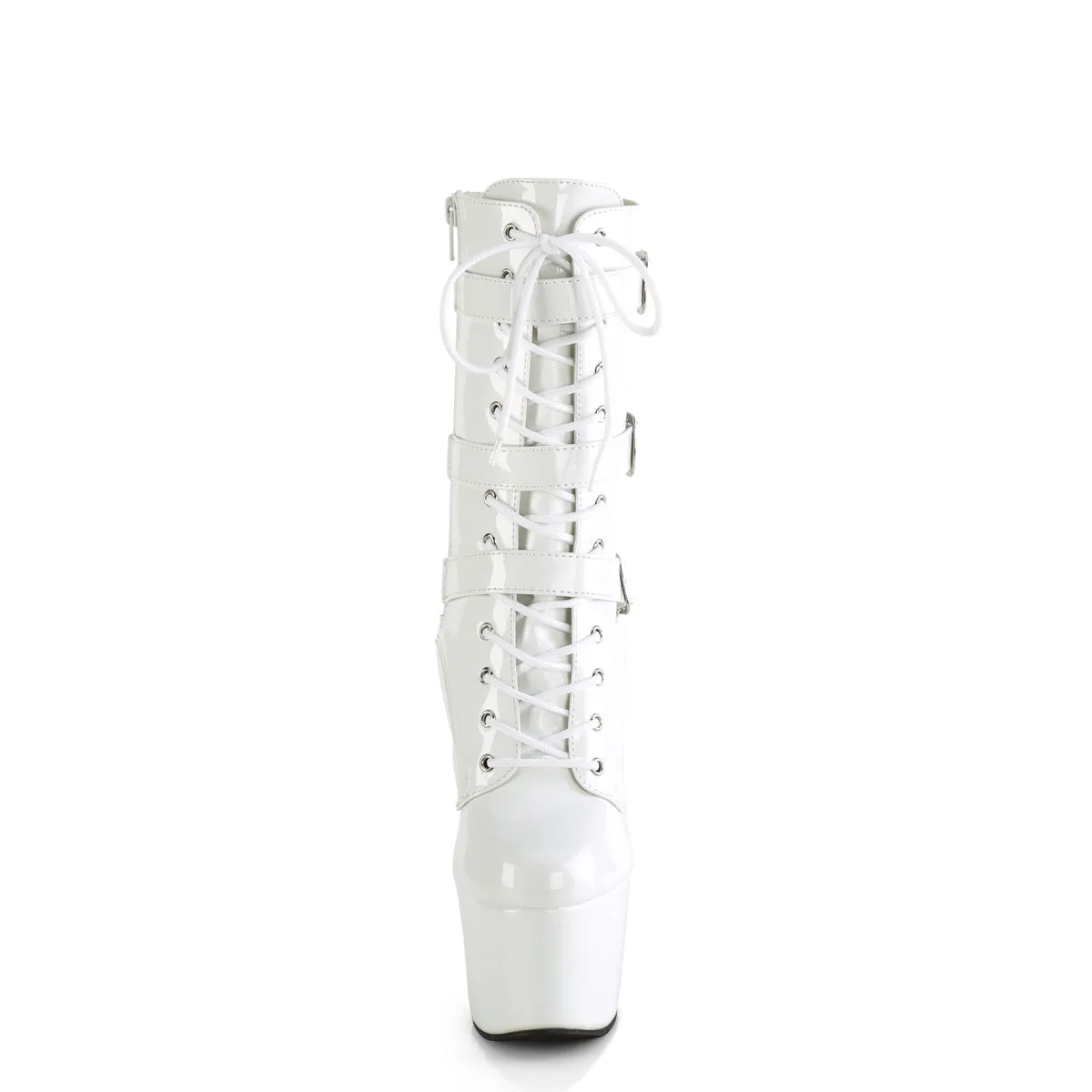 Adore 1043 White Patent 7" Heel Platform Triple Strap Mid Calf Boots -Direct