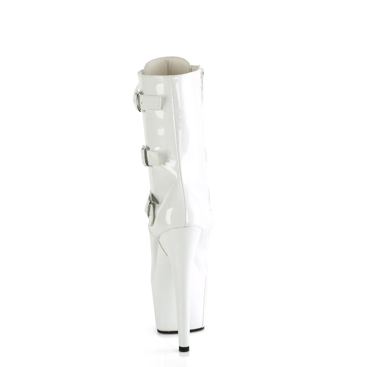 Adore 1043 White Patent 7" Heel Platform Triple Strap Mid Calf Boots -Direct