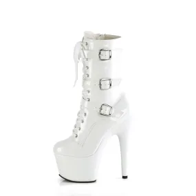 Adore 1043 White Patent 7" Heel Platform Triple Strap Mid Calf Boots -Direct
