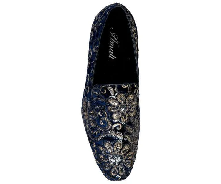 Amali Fabian Navy Men's Slip On Loafers With Sequins