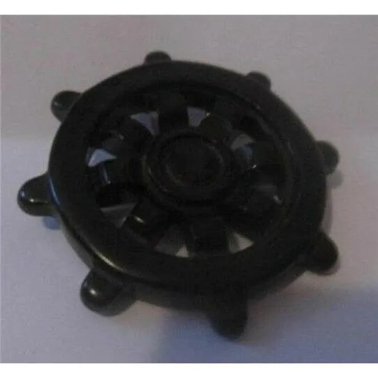 Art Deco Black Bakelite Nautical Boat Wheel Deeply Carved Pierced Brooch Pin