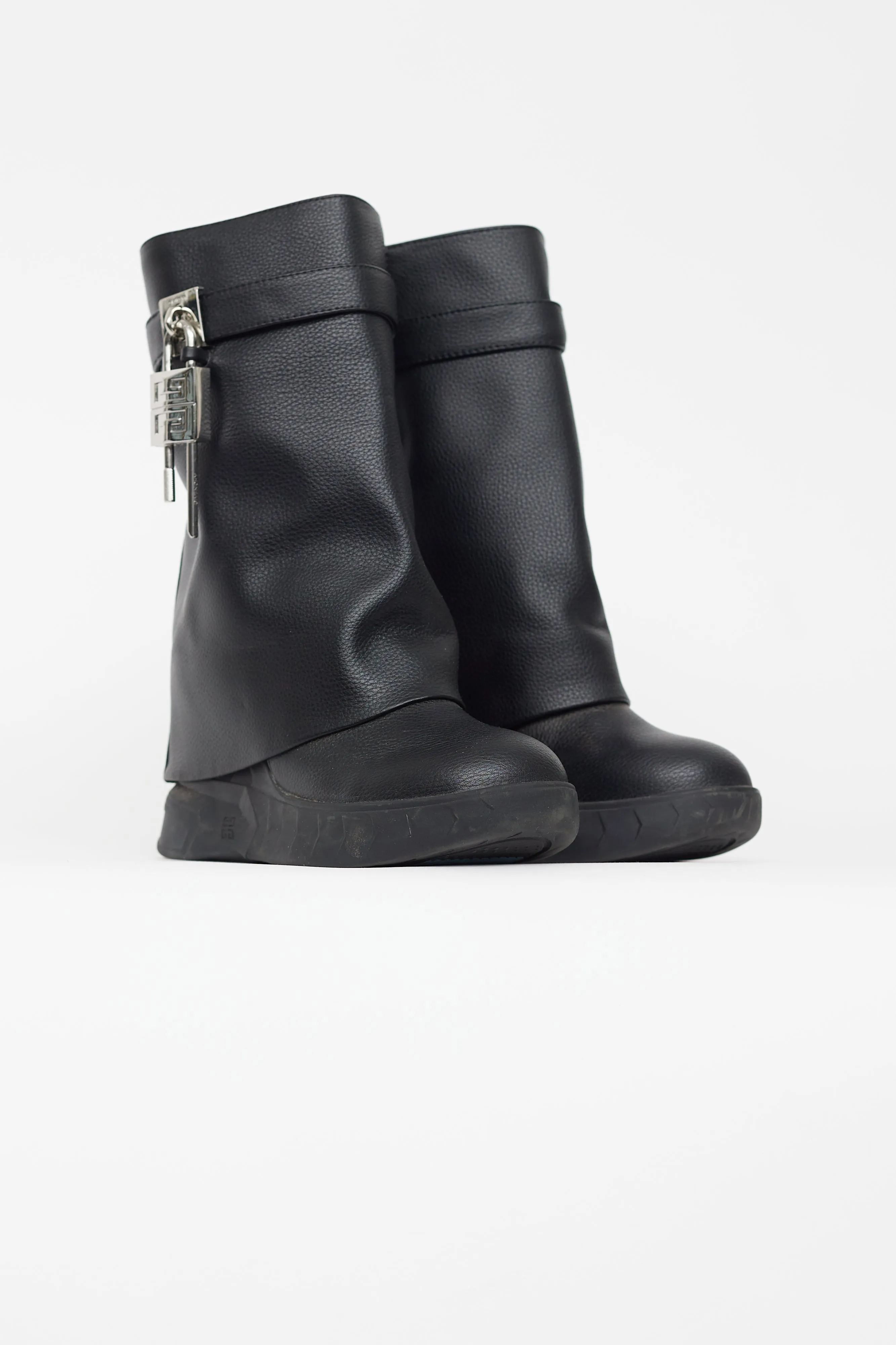 Black Leather G Lock Biker Boot