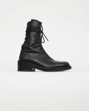 Black Leather Rear Lace Boot