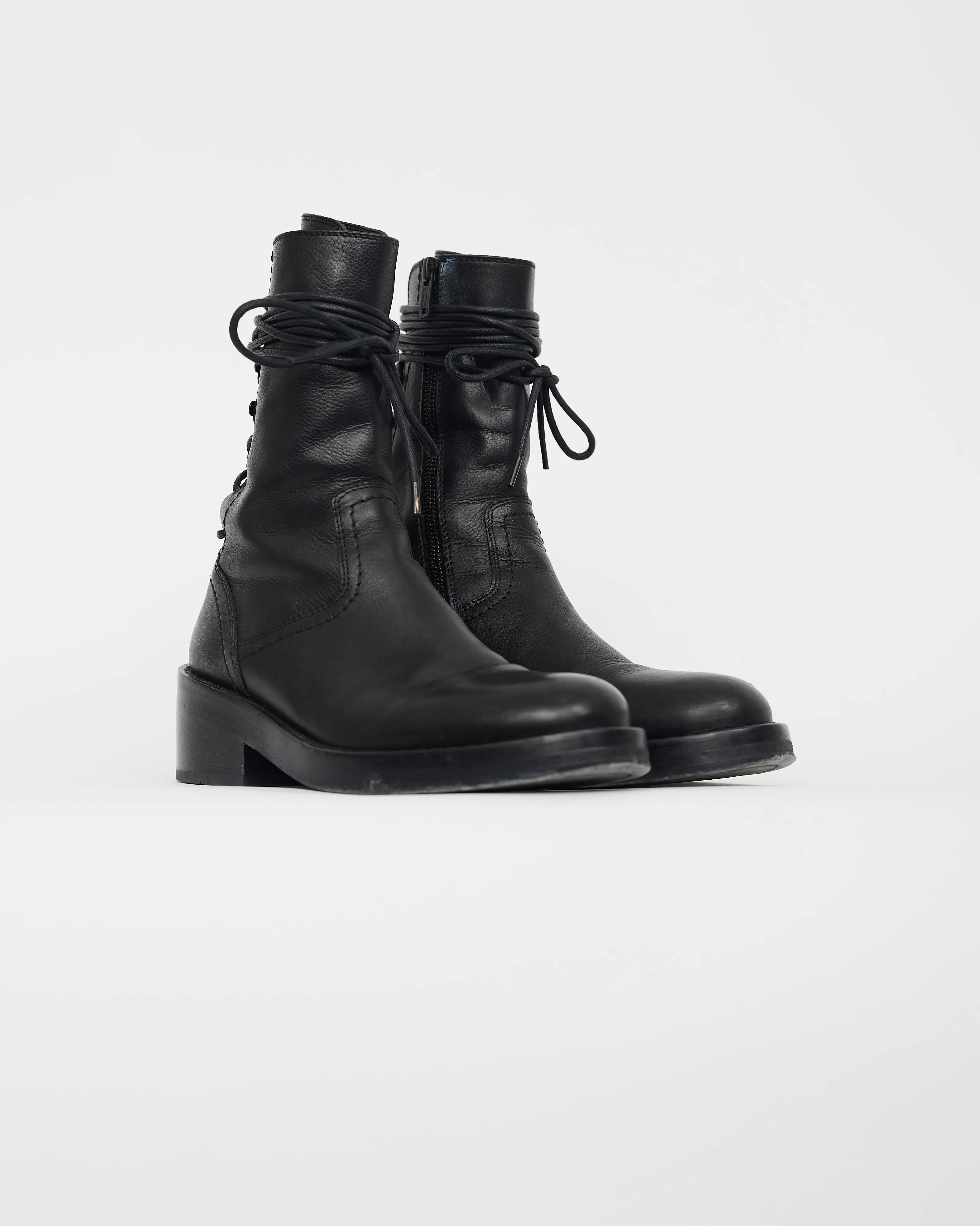 Black Leather Rear Lace Boot