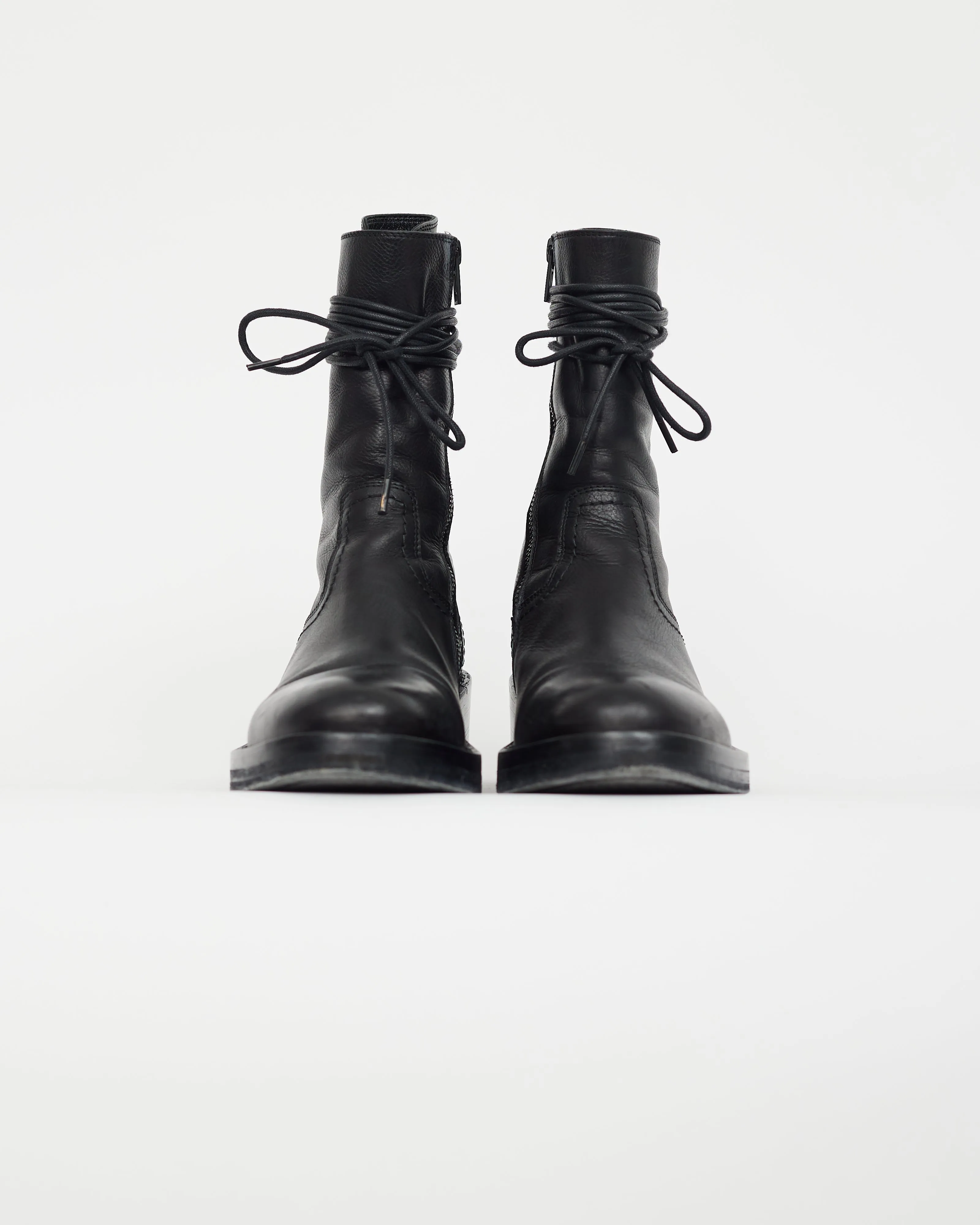 Black Leather Rear Lace Boot