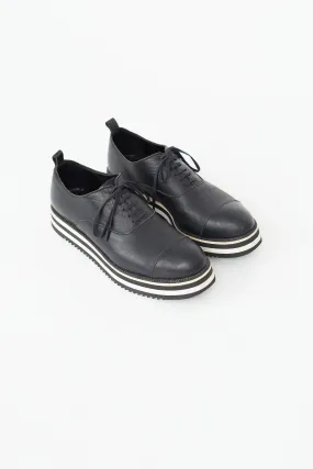 Black Leather Stripe Platform Oxford