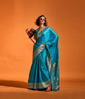 Blue Satin Silk Readymade Saree