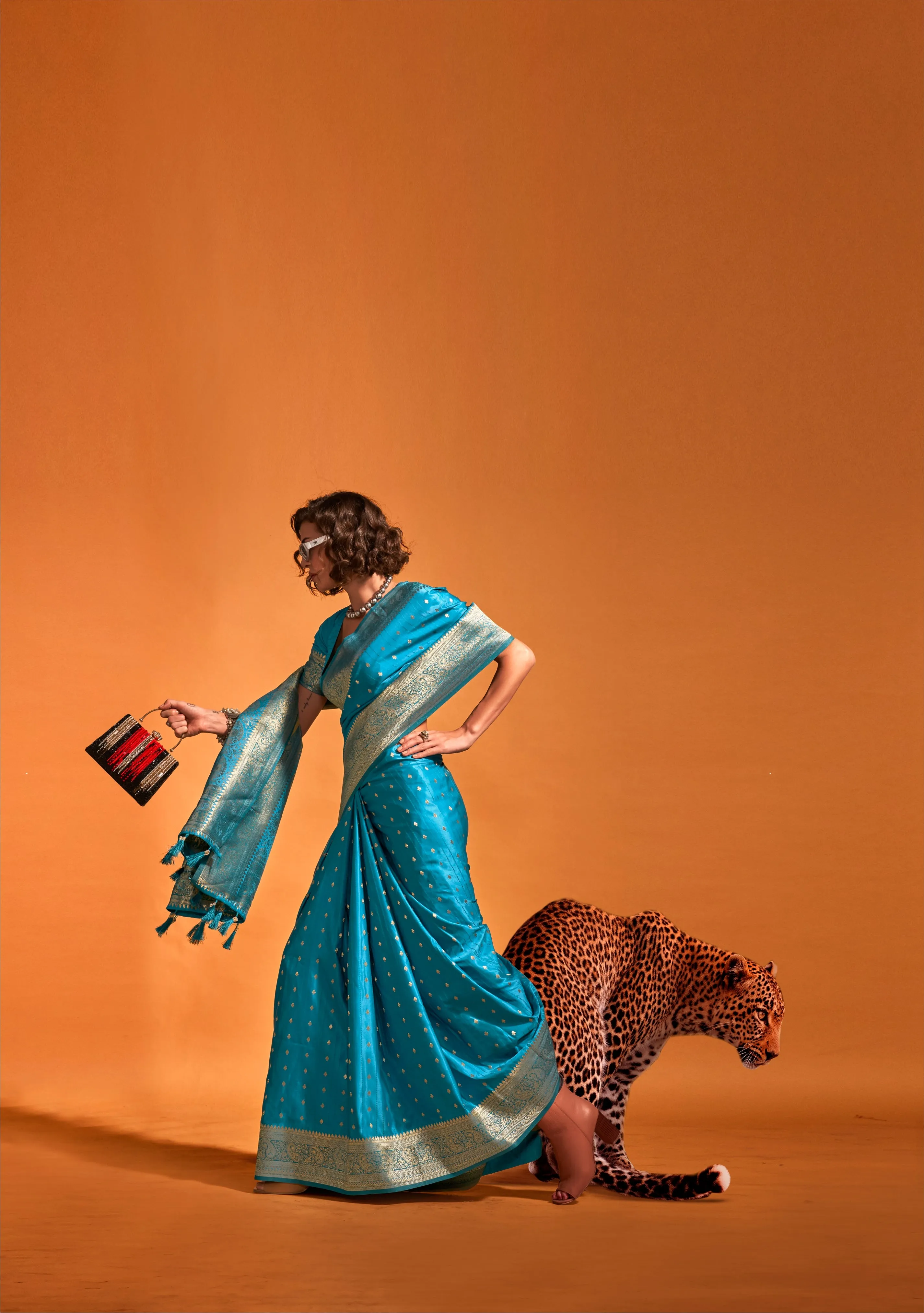 Blue Satin Silk Readymade Saree