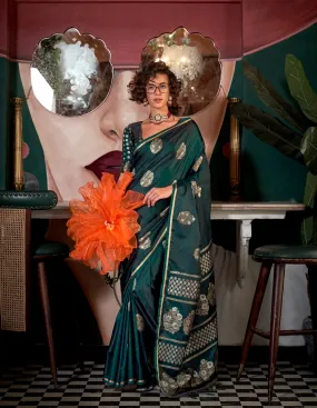 Bottle Green Satin Silk Readymade Saree