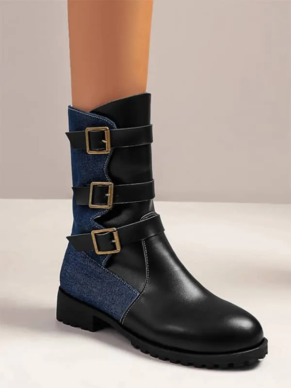 British Style Buckles Round Toe&Boots