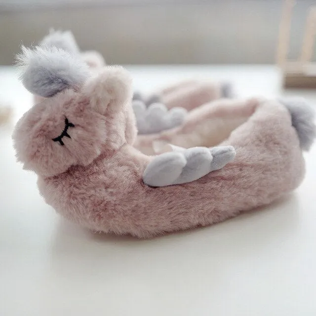 Brown Winged Unicorn Slippers