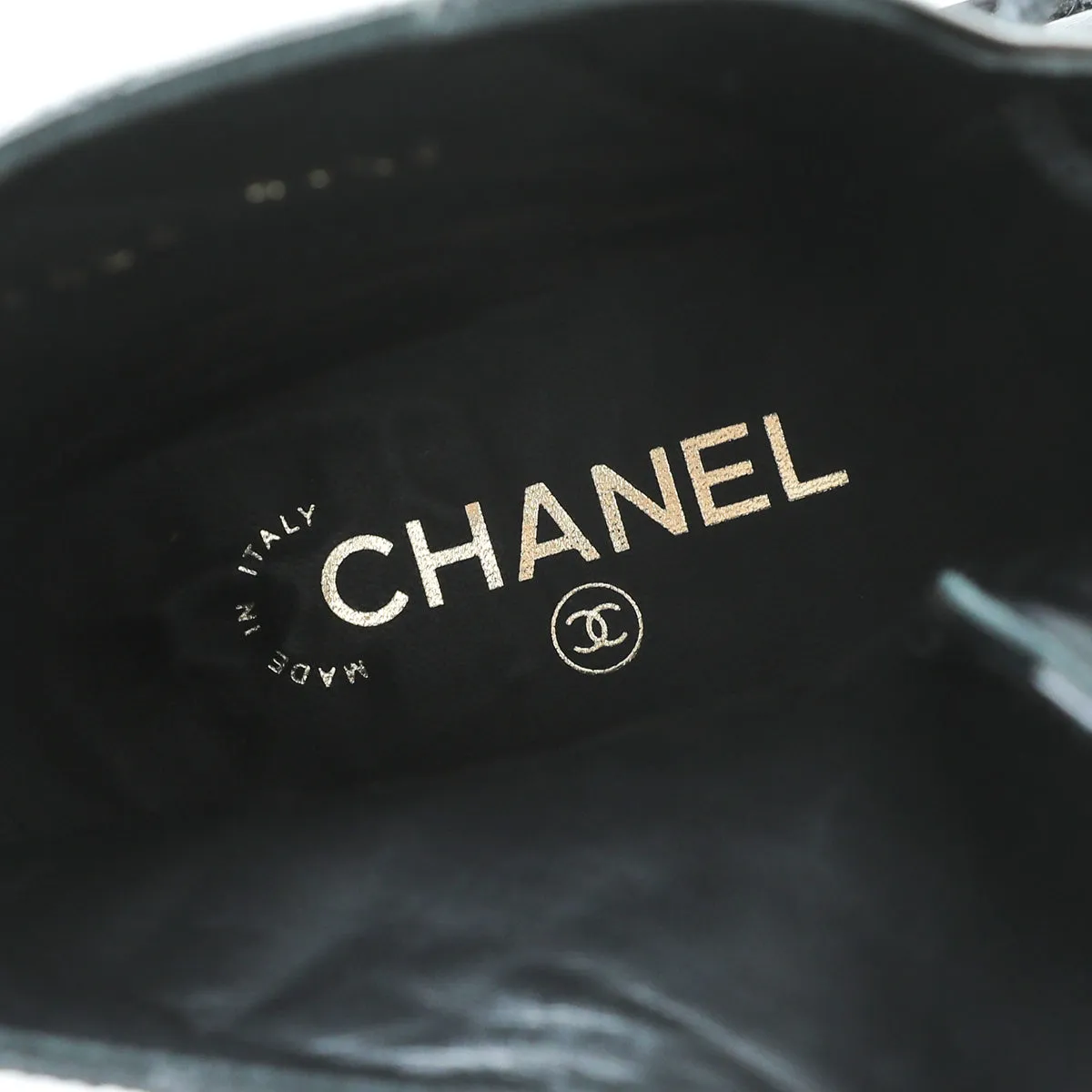 Chanel Black CC Shiny Lace Up Combat Boots 40.5