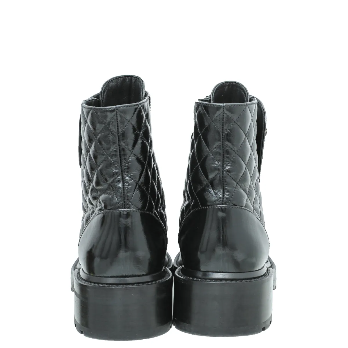 Chanel Black CC Shiny Lace Up Combat Boots 40.5