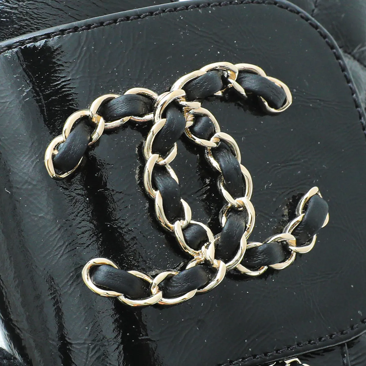 Chanel Black CC Shiny Lace Up Combat Boots 40.5