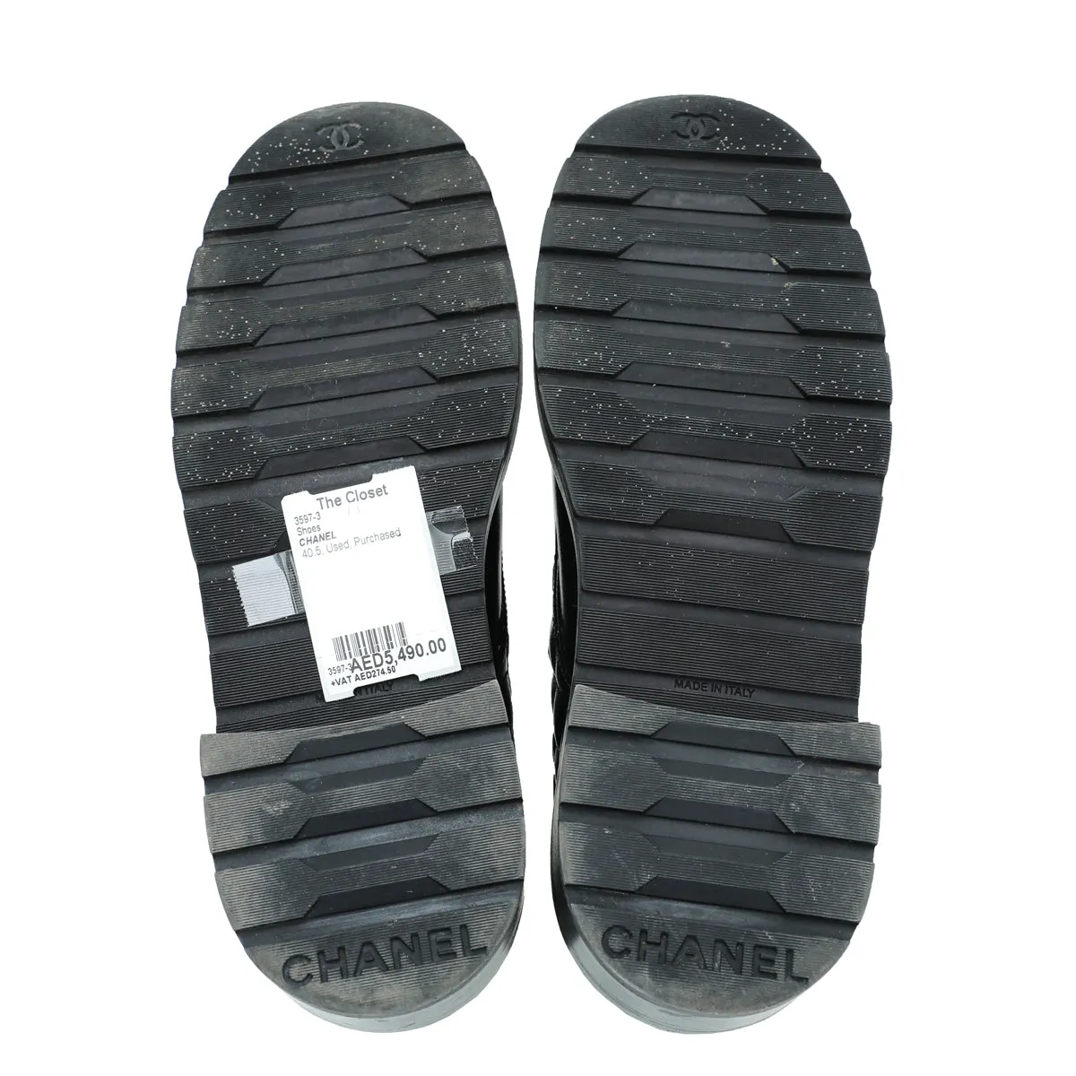 Chanel Black CC Shiny Lace Up Combat Boots 40.5