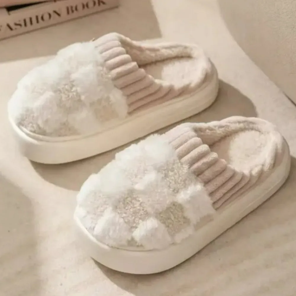 Checkered Plush Memory Foam Indoor Slippers