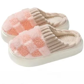 Checkered Plush Memory Foam Indoor Slippers