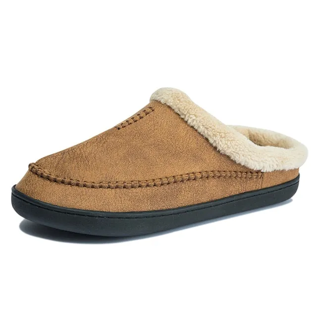 Cuzcare Men Suede Indoor Slippers Comfy Sole Warm Shoes