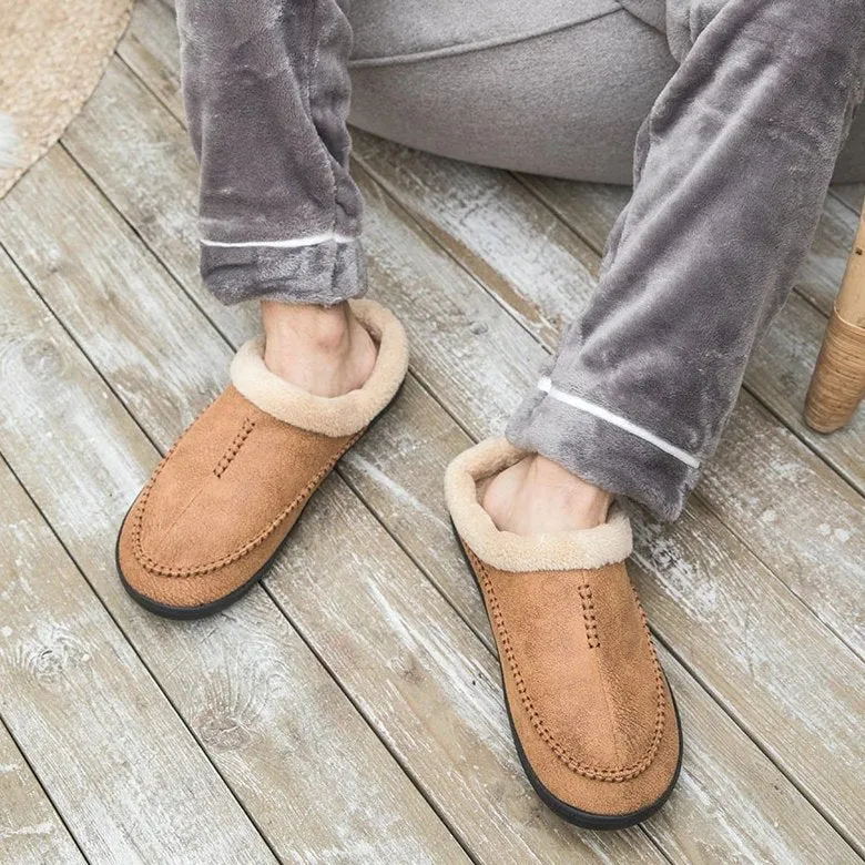 Cuzcare Men Suede Indoor Slippers Comfy Sole Warm Shoes