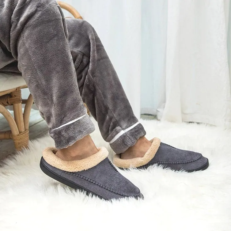 Cuzcare Men Suede Indoor Slippers Comfy Sole Warm Shoes