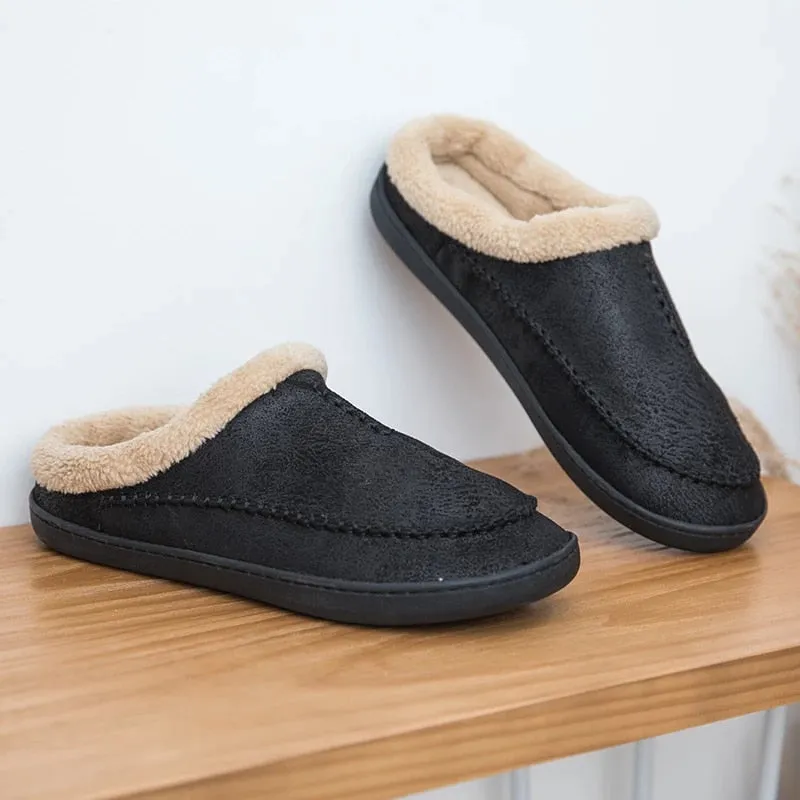 Cuzcare Men Suede Indoor Slippers Comfy Sole Warm Shoes