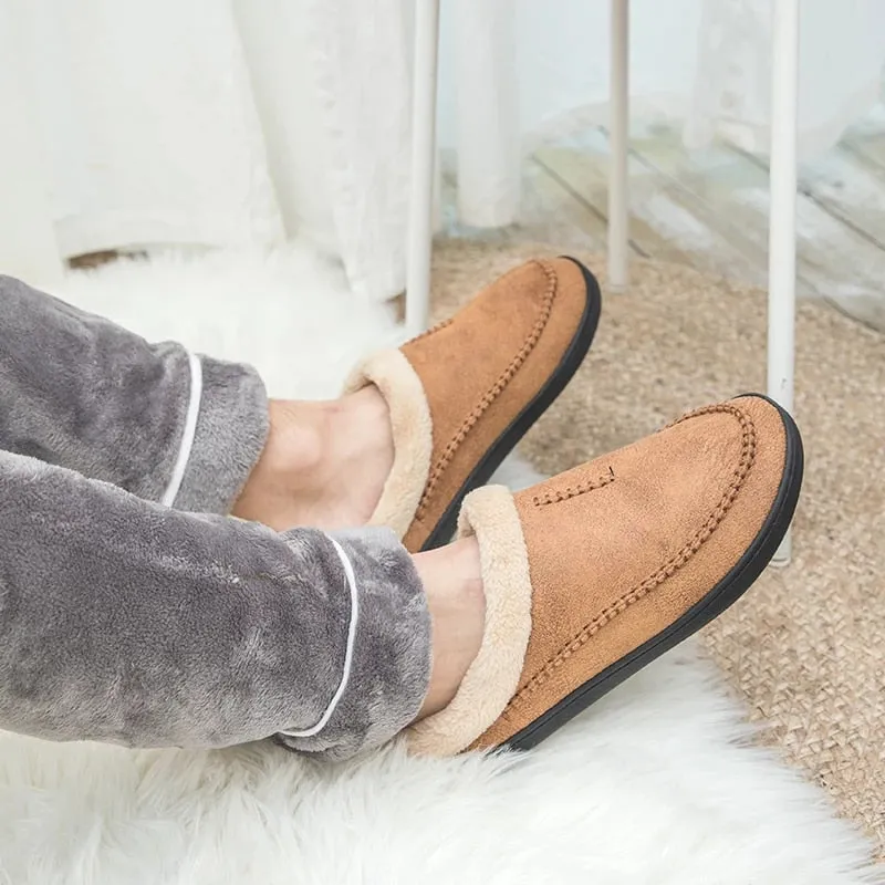 Cuzcare Men Suede Indoor Slippers Comfy Sole Warm Shoes