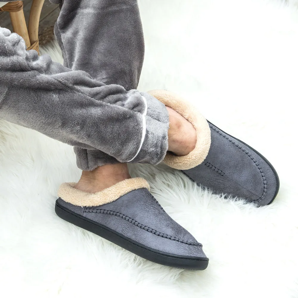 Cuzcare Men Suede Indoor Slippers Comfy Sole Warm Shoes