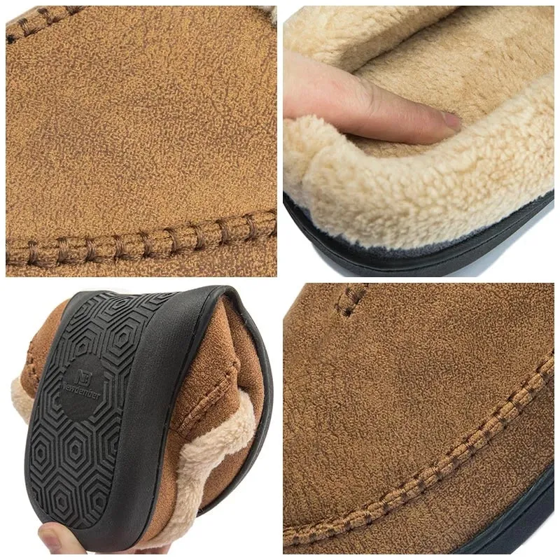 Cuzcare Men Suede Indoor Slippers Comfy Sole Warm Shoes