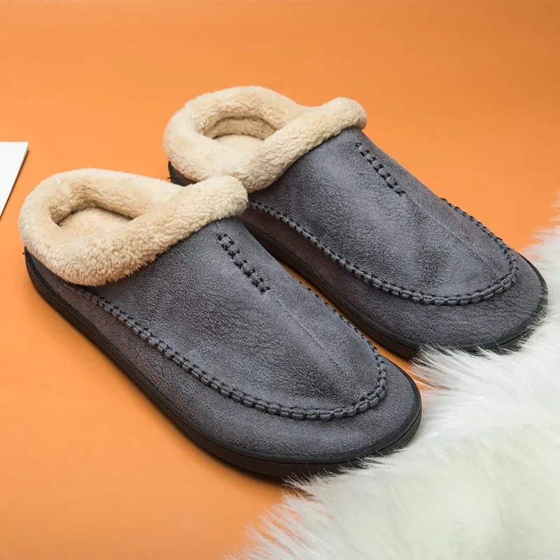 Cuzcare Men Suede Indoor Slippers Comfy Sole Warm Shoes