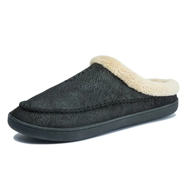 Cuzcare Men Suede Indoor Slippers Comfy Sole Warm Shoes