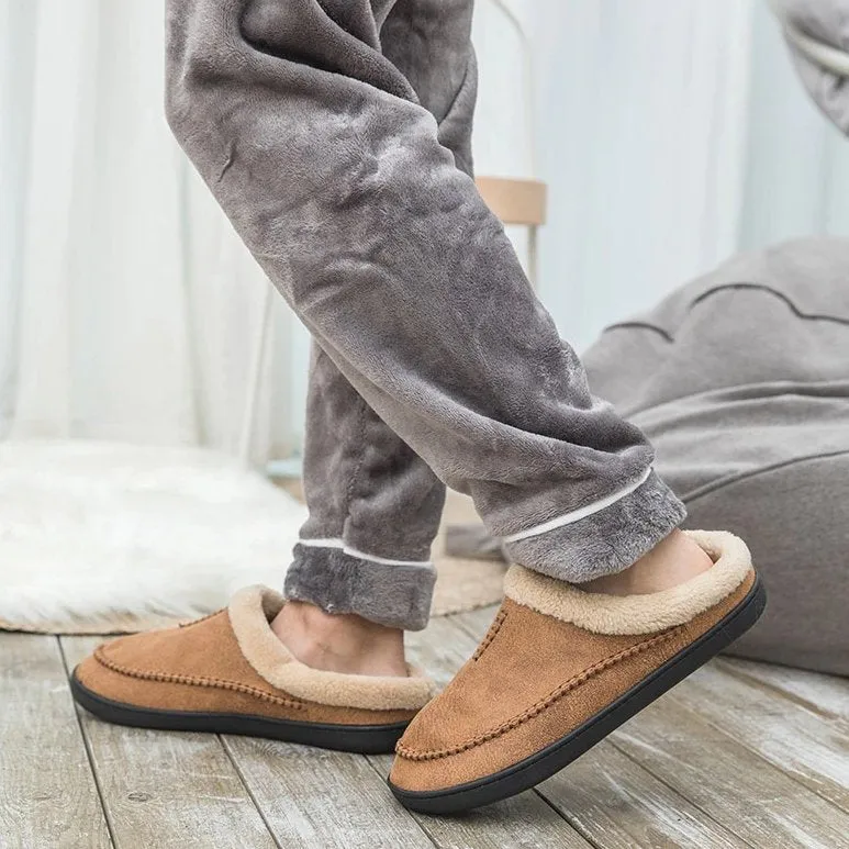 Cuzcare Men Suede Indoor Slippers Comfy Sole Warm Shoes