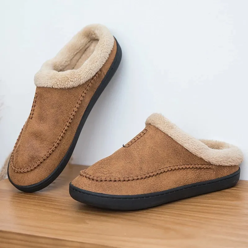 Cuzcare Men Suede Indoor Slippers Comfy Sole Warm Shoes