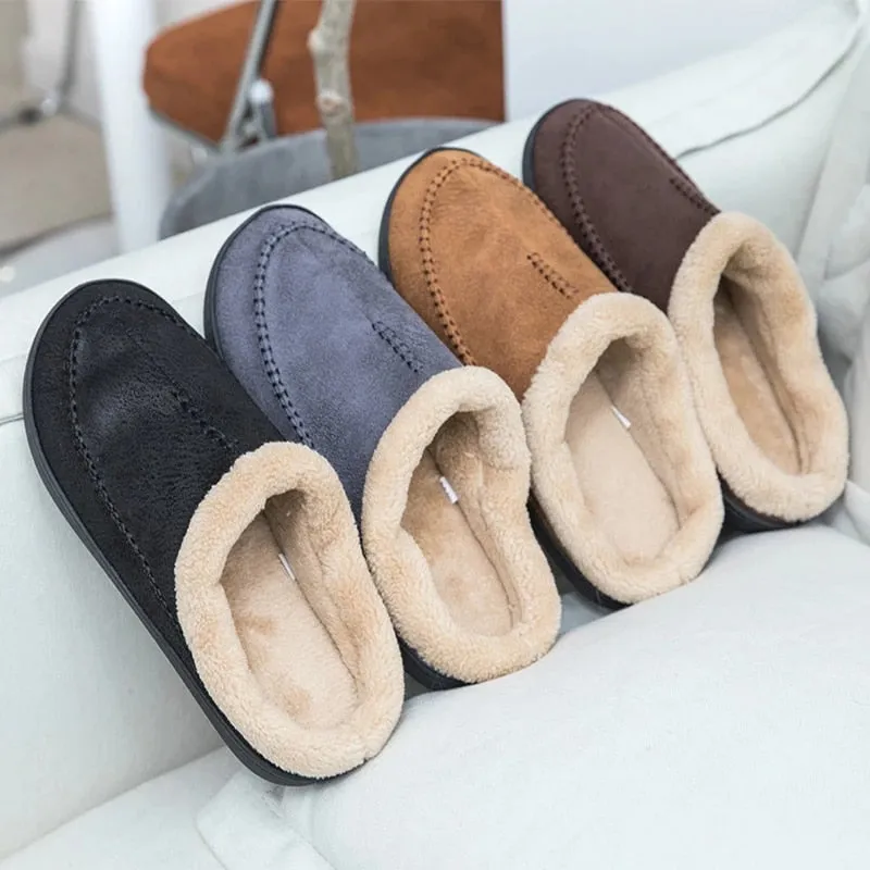 Cuzcare Men Suede Indoor Slippers Comfy Sole Warm Shoes