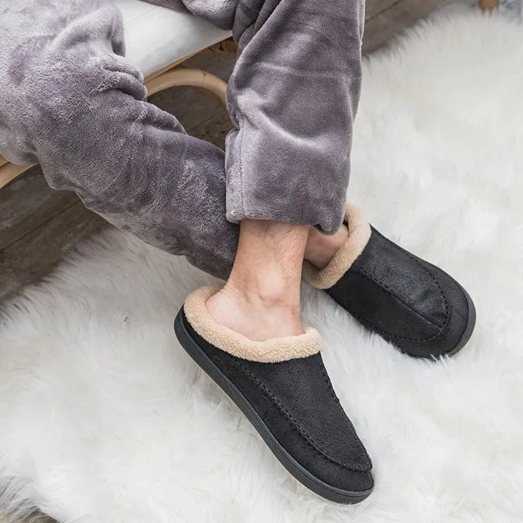 Cuzcare Men Suede Indoor Slippers Comfy Sole Warm Shoes