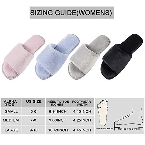 DL Open Toe Slippers for women Indoor, Cozy Memory Foam Womens House Slippers Summer Slip On, Comfy Soft Flannel Womens Bedroom Slippers Slide Breathable Size 7-8 Grey