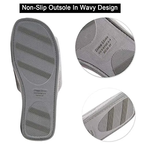 DL Open Toe Slippers for women Indoor, Cozy Memory Foam Womens House Slippers Summer Slip On, Comfy Soft Flannel Womens Bedroom Slippers Slide Breathable Size 7-8 Grey
