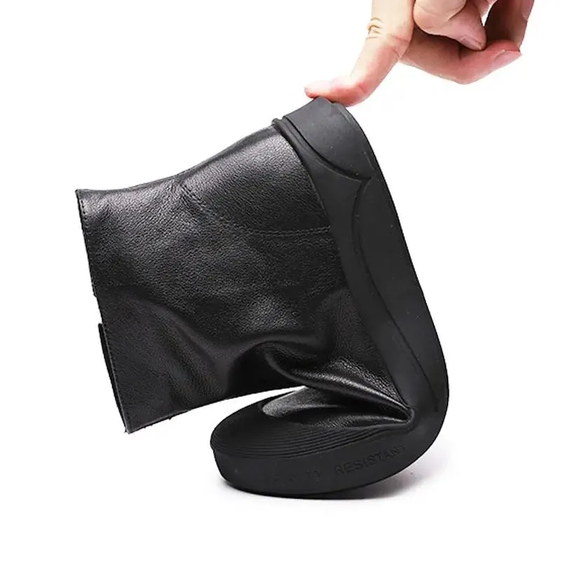 Genuine Leather Flat Ankle Boots For Women Soft Comfortable