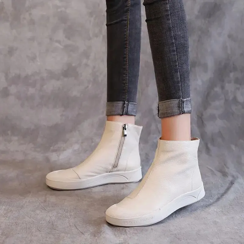 Genuine Leather Flat Ankle Boots For Women Soft Comfortable