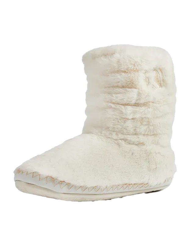 Gisele High Density Faux Fur Rouched Slipper Boots in Cream
