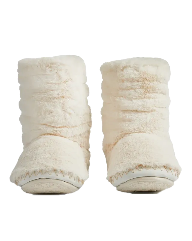 Gisele High Density Faux Fur Rouched Slipper Boots in Cream
