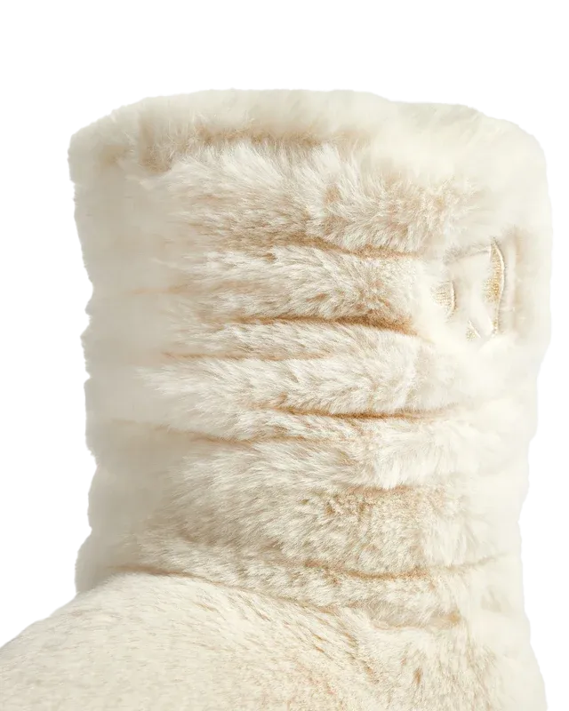 Gisele High Density Faux Fur Rouched Slipper Boots in Cream