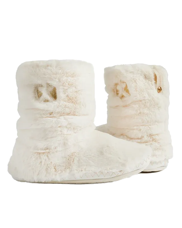 Gisele High Density Faux Fur Rouched Slipper Boots in Cream