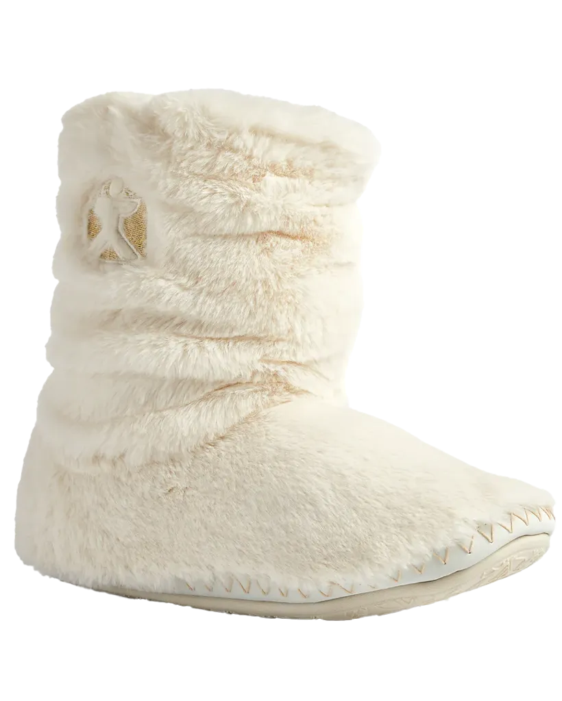 Gisele High Density Faux Fur Rouched Slipper Boots in Cream
