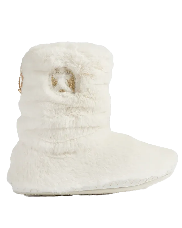 Gisele High Density Faux Fur Rouched Slipper Boots in Cream