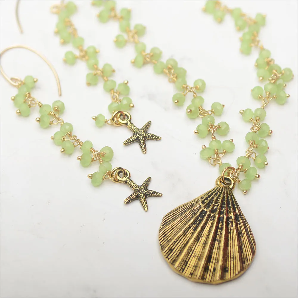 Green Sea Goddess Necklace and Earring Set