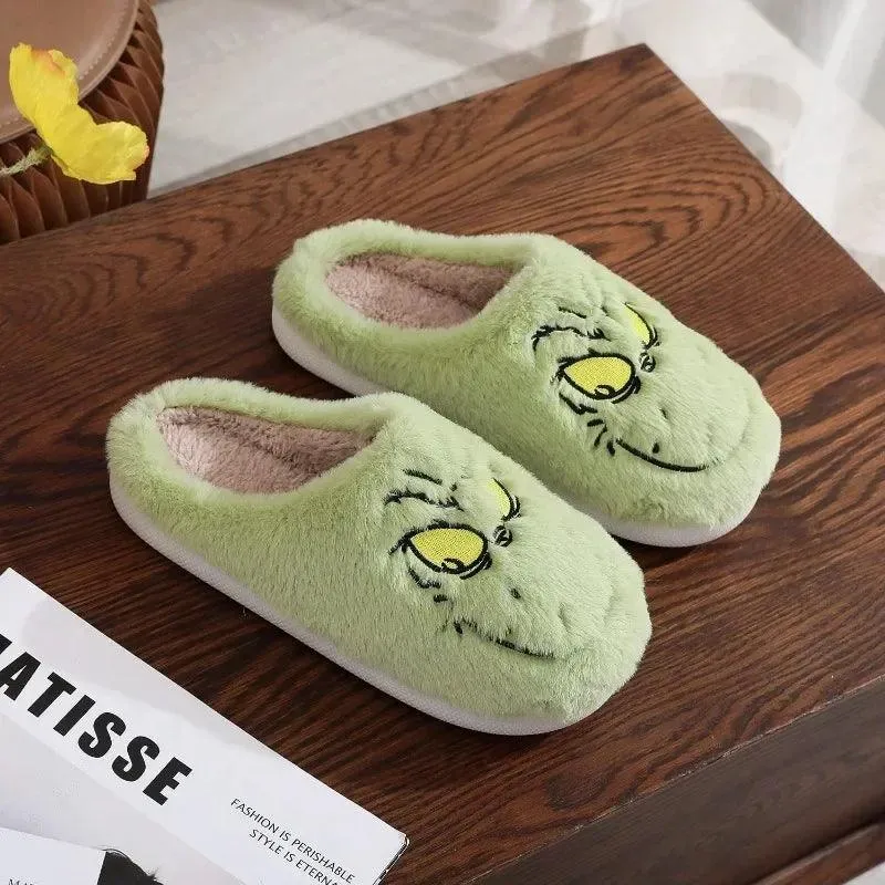 Grinch Themed Fuzzy Slippers – Cozy Fun for Every Step