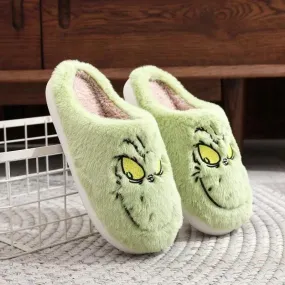 Grinch Themed Fuzzy Slippers – Cozy Fun for Every Step