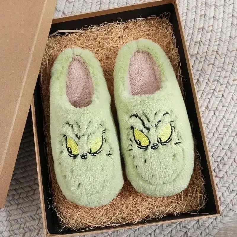 Grinch Themed Fuzzy Slippers – Cozy Fun for Every Step
