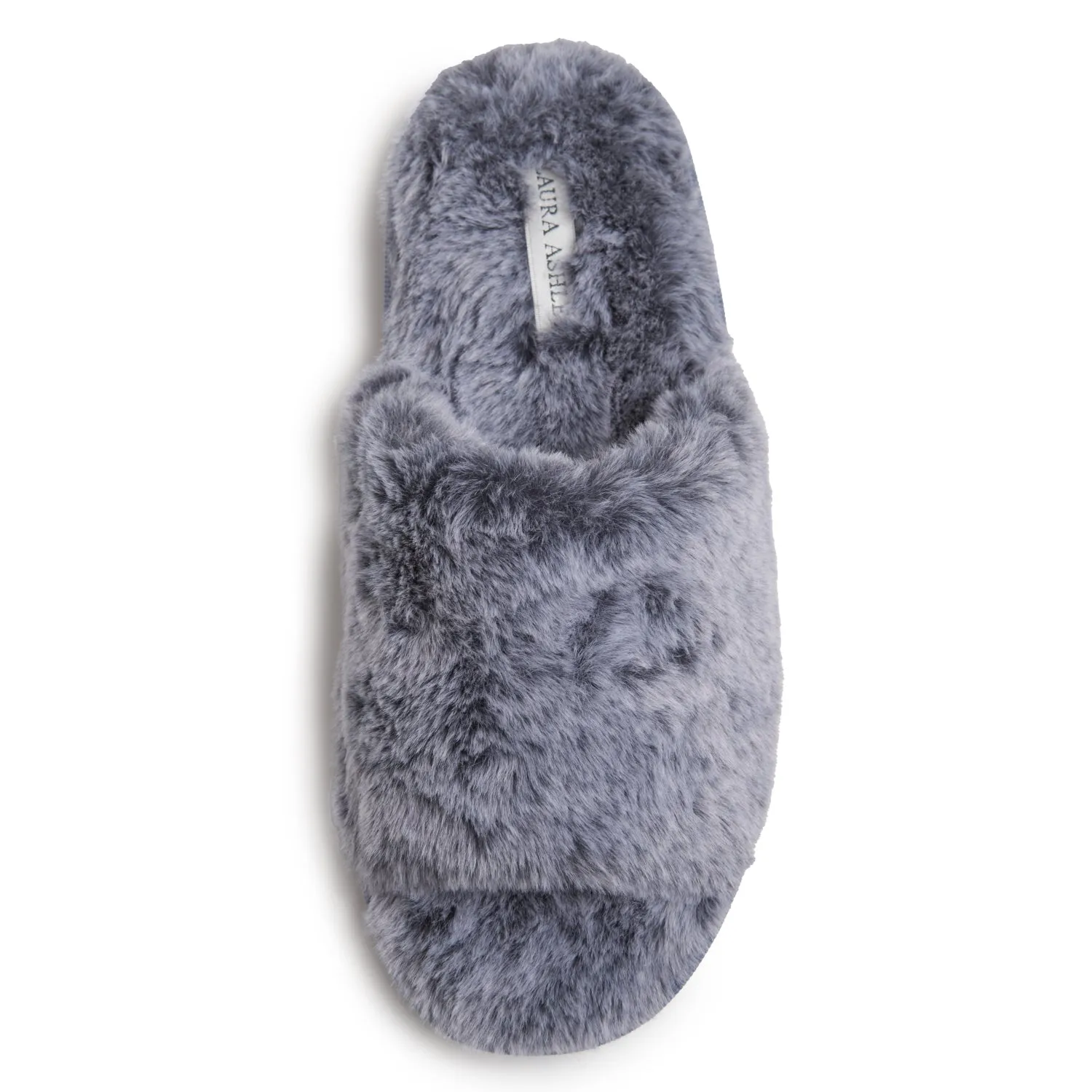 Laura Ashley Women's Faux Fur Plush Open Toe Scuff Slippers, Indoor Outdoor Slip On Slippers for Ladies